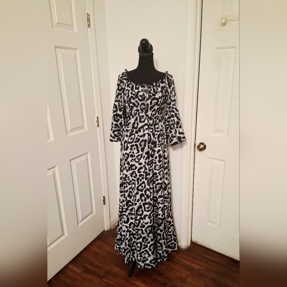 Black Grey and White Leopard Print Dress - Picture 2 of 7